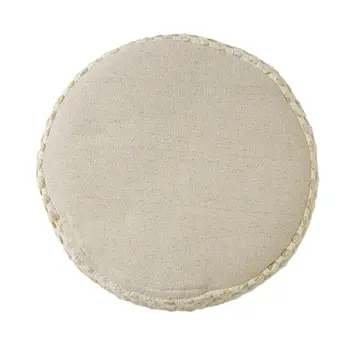 18" Natural And Ivory Cotton Blend Round Striped Pouf Ottoman
