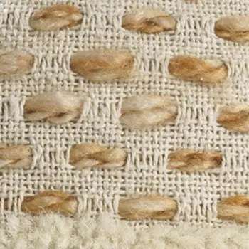18" Ivory And Brown Cotton Blend Round Striped Pouf Ottoman