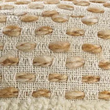 18" Ivory And Brown Cotton Blend Round Striped Pouf Ottoman