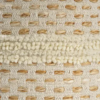 18" Ivory And Brown Cotton Blend Round Striped Pouf Ottoman