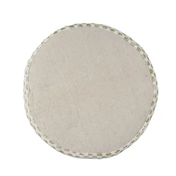 18" Ivory And Green Cotton Blend Round Striped Pouf Ottoman