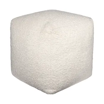 18" Ivory Polyester Cube Outdoor Pouf Ottoman