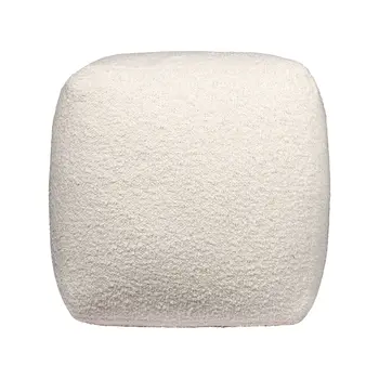 18" Ivory Polyester Cube Outdoor Pouf Ottoman