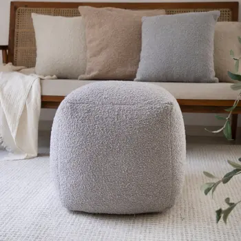 18" Gray Polyester Cube Outdoor Pouf Ottoman