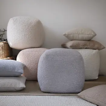 18" Gray Polyester Cube Outdoor Pouf Ottoman