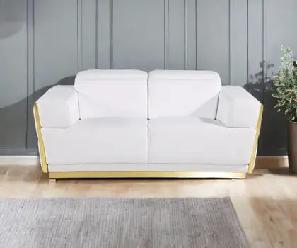 70" White And Silver Italian Leather Loveseat