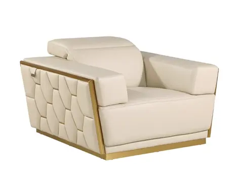 47" Beige and Gold Italian Leather Club Chair