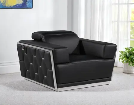 47" Black and Silver Italian Leather Club Chair