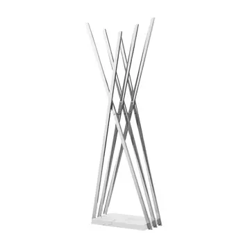 65" Silver And White Metal And Marble Six Hook Freestanding Coat Rack