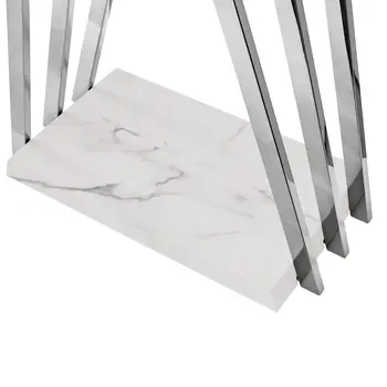 65" Silver And White Metal And Marble Six Hook Freestanding Coat Rack