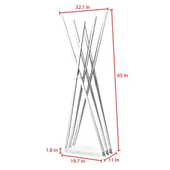 65" Silver And White Metal And Marble Six Hook Freestanding Coat Rack