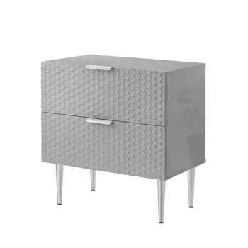 24" Gray And Silver Wood And Stainless Steel End Table With Two Drawers