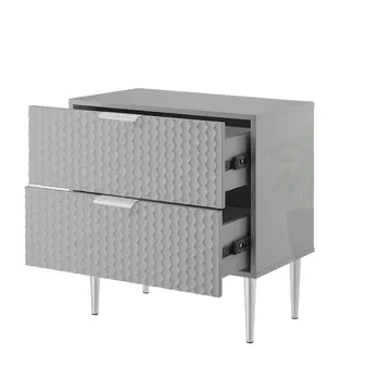 24" Gray And Silver Wood And Stainless Steel End Table With Two Drawers