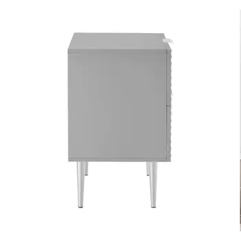 24" Gray And Silver Wood And Stainless Steel End Table With Two Drawers