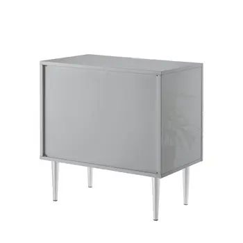 24" Gray And Silver Wood And Stainless Steel End Table With Two Drawers