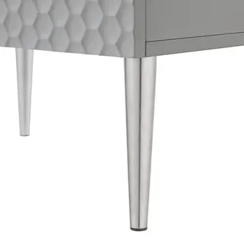 24" Gray And Silver Wood And Stainless Steel End Table With Two Drawers