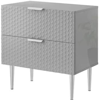 24" Gray And Silver Wood And Stainless Steel End Table With Two Drawers