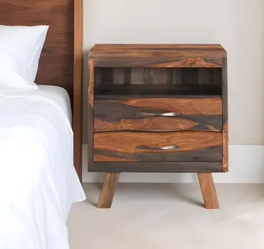 30" Dark Brown Solid Wood Two Drawer Nightstand
