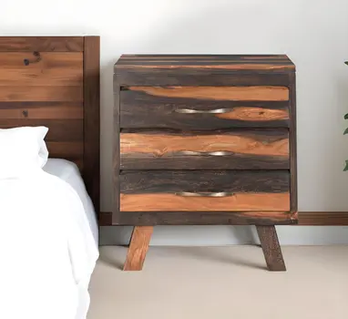 30" Dark Brown Solid Wood Three Drawer Nightstand