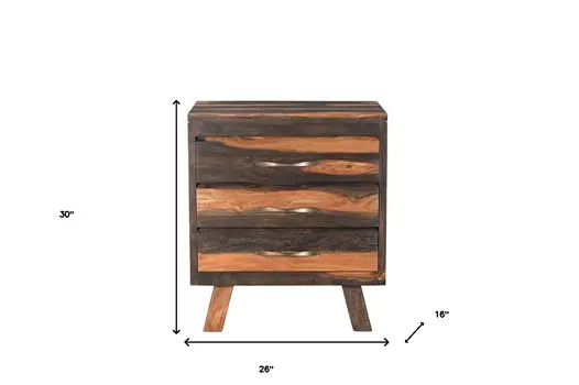 30" Dark Brown Solid Wood Three Drawer Nightstand