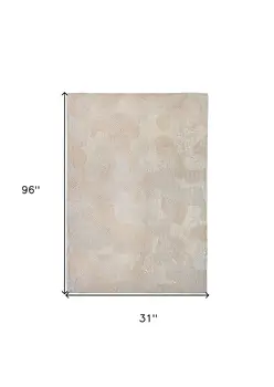 10' Beige And White Abstract Runner Rug