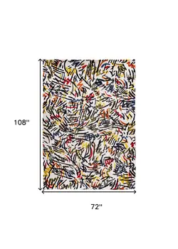 7' X 9' White Abstract Non Skid Area Rug
