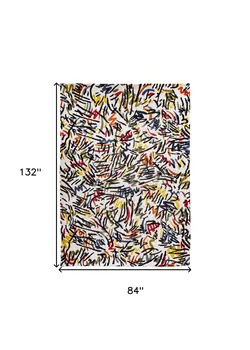 8' X 11' White Abstract Non Skid Area Rug