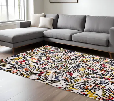 8' X 11' White Abstract Non Skid Area Rug