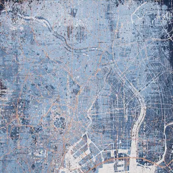 6' X 8' Blue and Black Abstract Non Skid Area Rug