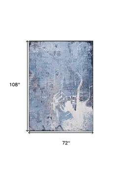 7' X 9' Blue and Black Abstract Non Skid Area Rug