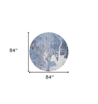 8' Blue and Black Round Abstract Non Skid Area Rug