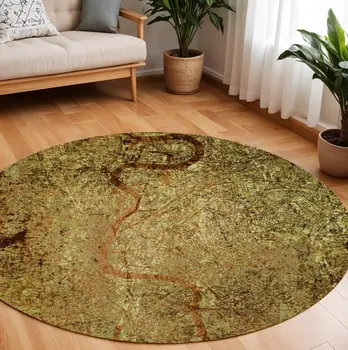 8' Green and Brown Round Abstract Non Skid Area Rug