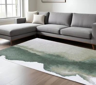 8' X 11' Gray and Green Abstract Non Skid Area Rug