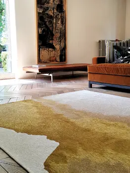 5' Gray and Yellow Round Abstract Non Skid Area Rug