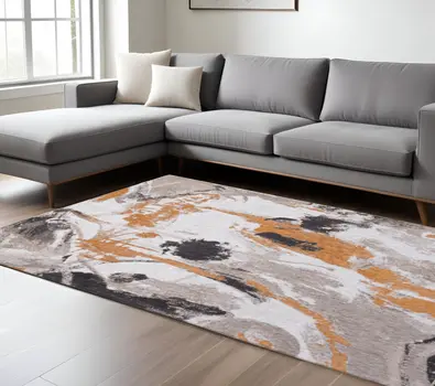 6' X 8' Gray and White Abstract Non Skid Area Rug