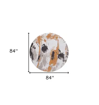 8' Gray and White Round Abstract Non Skid Area Rug