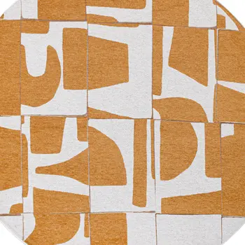 8' Yellow and White Round Geometric Non Skid Area Rug