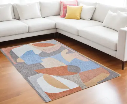 8' X 11' Blue and Gray Abstract Non Skid Area Rug