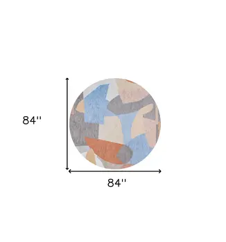 8' Blue and Gray Round Abstract Non Skid Area Rug