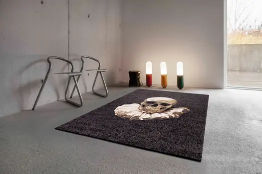 3' X 5' Black and White Funky Skull Non Skid Area Rug
