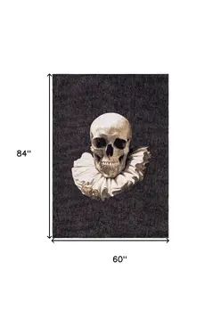 6' X 8' Black and White Funky Skull Non Skid Area Rug