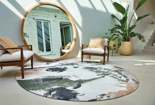 7' X 9' Gray and Orange Abstract Non Skid Area Rug