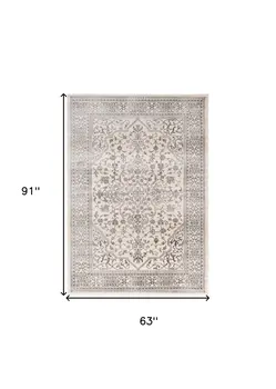5' X 8' Ivory and Gray Oriental Area Rug
