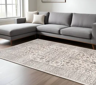 8' X 10' Ivory and Gray Oriental Area Rug