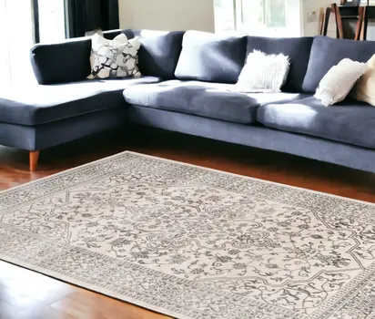 8' X 10' Ivory and Gray Oriental Area Rug