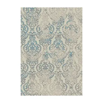 5' X 8' Ivory Blue and Gray Damask Distressed Area Rug
