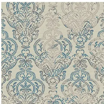 5' X 8' Ivory Blue and Gray Damask Distressed Area Rug
