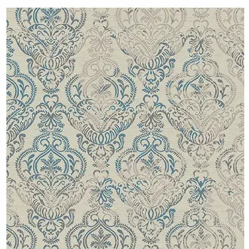 5' X 8' Ivory Blue and Gray Damask Distressed Area Rug