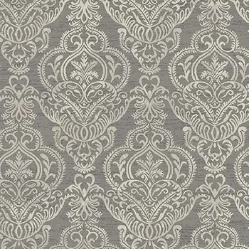 5' X 8' Gray and Beige Damask Area Rug