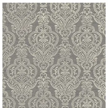 5' X 8' Gray and Beige Damask Area Rug